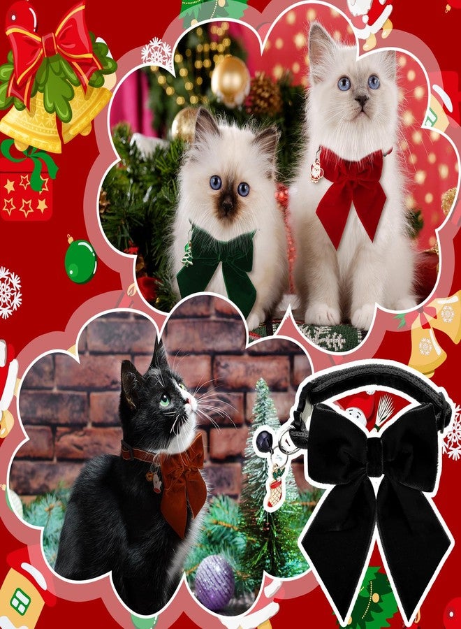 طوق قطط SilTriangle مكون من 4 قطع، قابل للفك مع فيونكة أنيقة، طوق للقطط الصغيرة مع جرس، طوق عيد الميلاد قابل للإزالة للقطط (أسود، أخضر، أحمر، بني) - Image 4